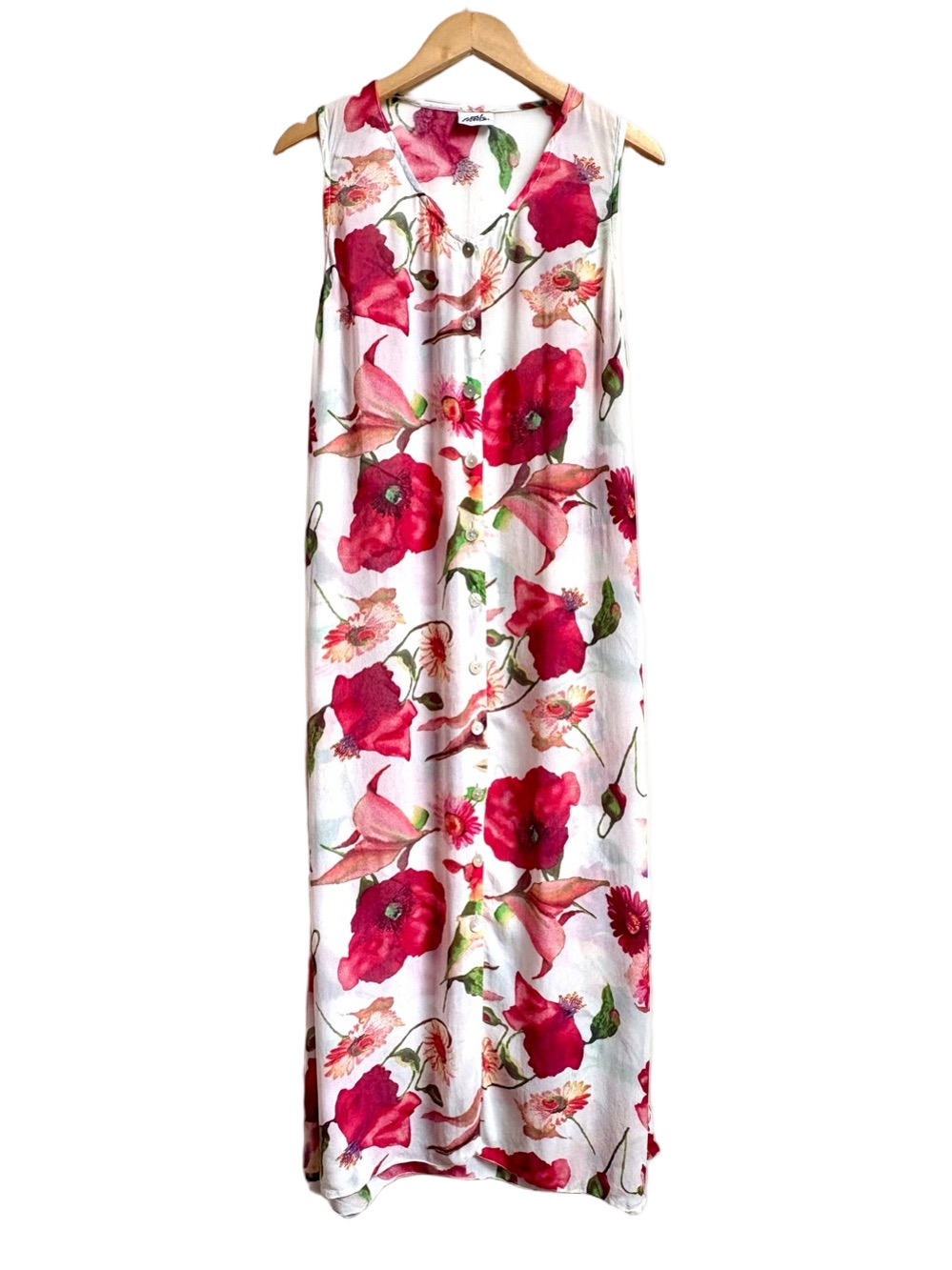 1990s vintage 90s semi sheer bright red FLORAL poppy print rayon dress POOOLS